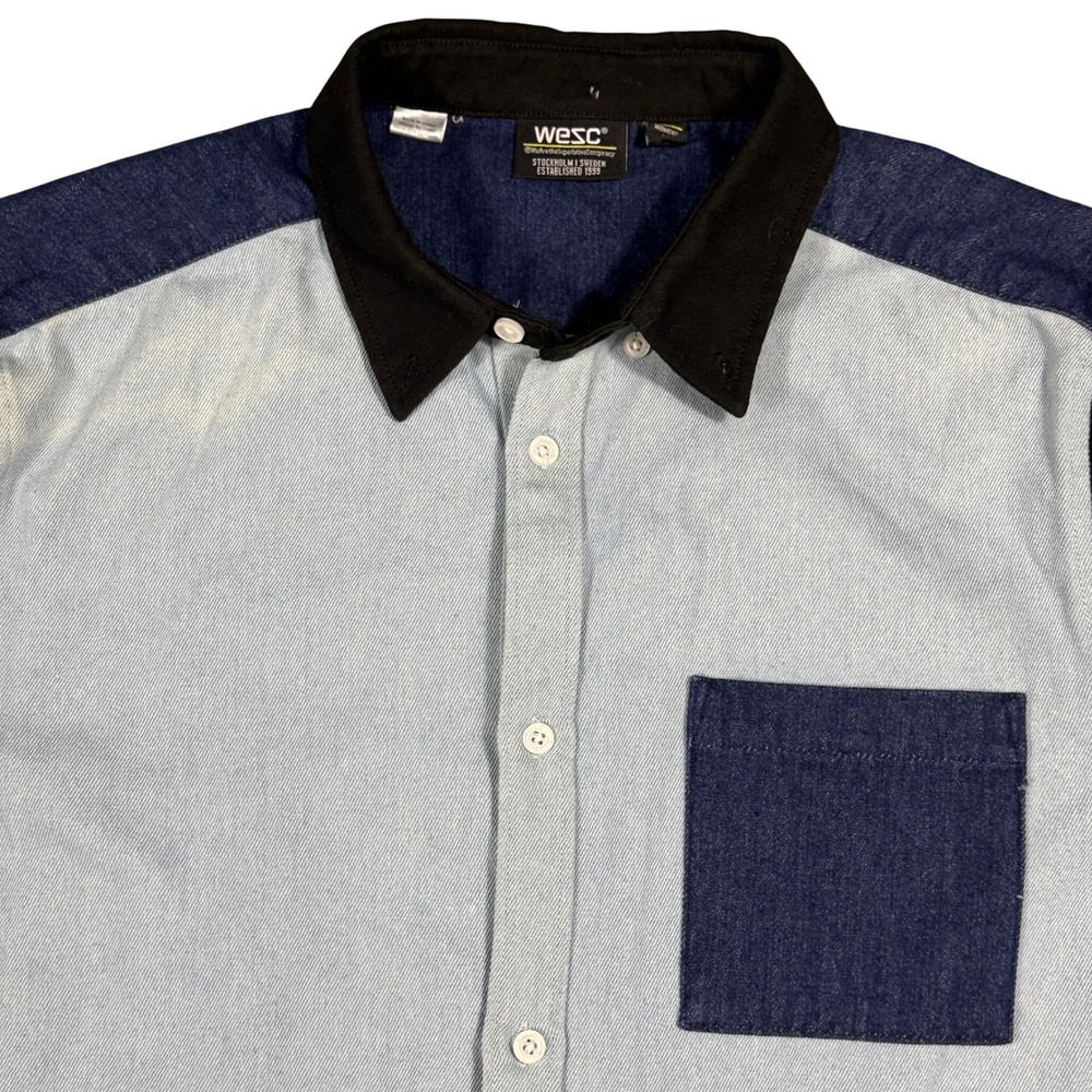 Wesc Menswear Color Block Denim Button Down‎ Shirt - Casual Modern *READ